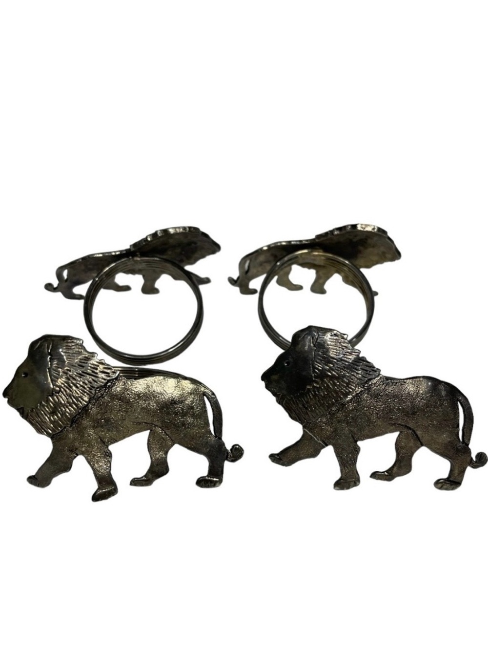 Lion Napkin Rings Holders Stainless Steel Safari Jungle Animals Metal Set of 4